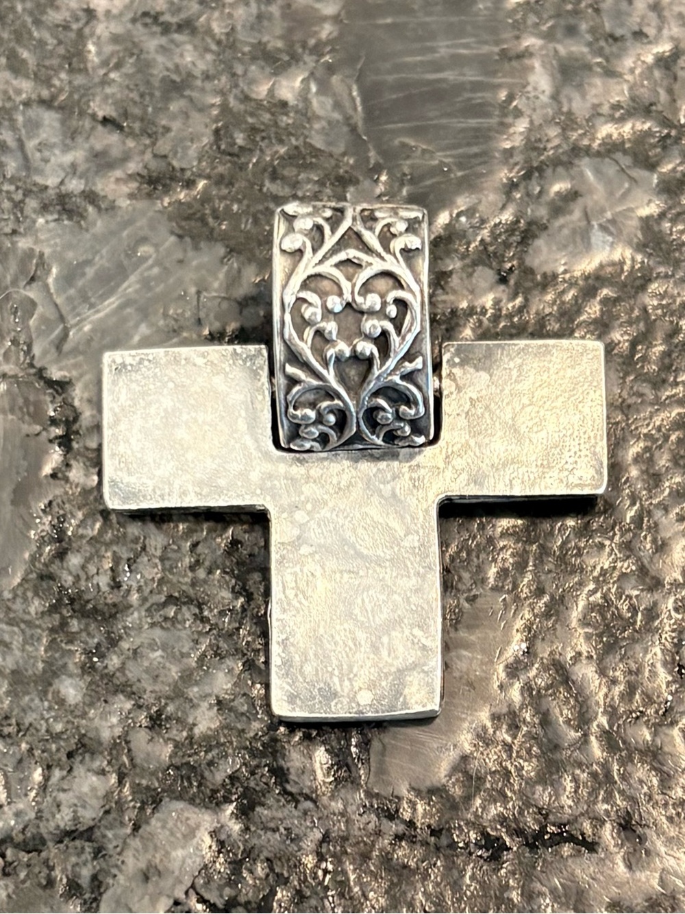 Silpada 925 Sterling Silver Hammered Vine Cross Slide Oxidized Pendant